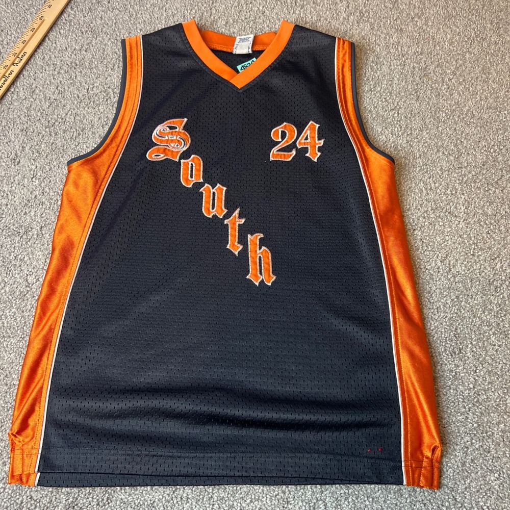 Kids Old Navy Basketball Jersey Size XL Black Orange Number‎ 24 South Mesh
